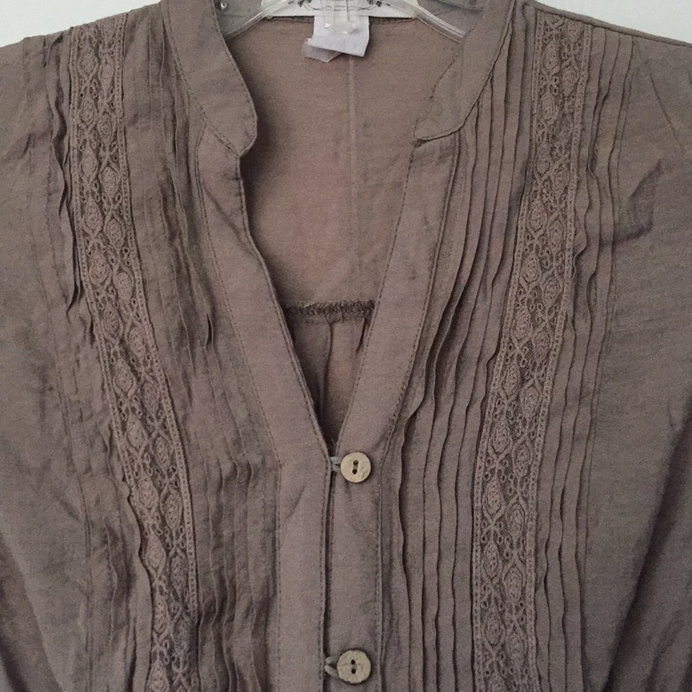 Donated - Mine - pin tuck yoke top taupe - Picture 2 of 4